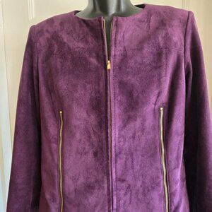 Calvin Klein Purple Faux Suede Gold Zip Jacket Size 10